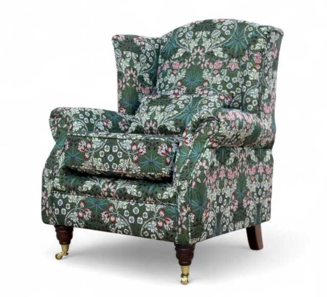 Fireside Fabric Armchair - William Morris Tapestry Floral Wine/Indigo/Green - image 1