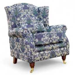 Fireside Fabric Armchair - William Morris Tapestry Floral Wine/Indigo/Green - thumbnail 2