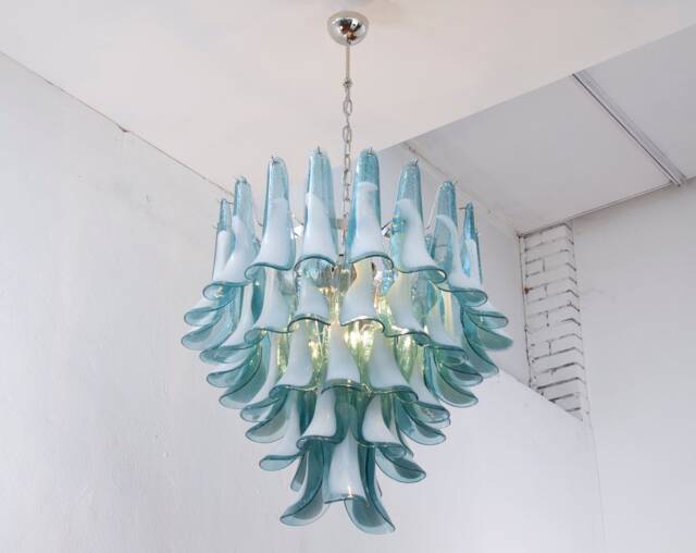 Petali Suspension Lamp ??70 cm Made in Italy Murano Glass Ottanium & White, Vintage Style Chandelier - image 1