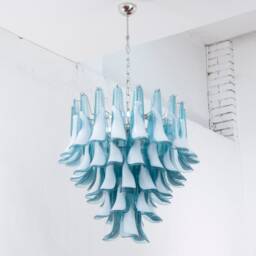 Petali Suspension Lamp ??70 cm Made in Italy Murano Glass Ottanium & White, Vintage Style Chandelier - thumbnail 2