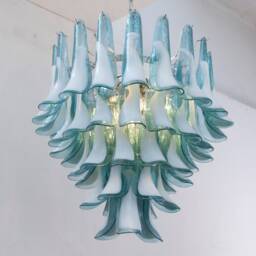Petali Suspension Lamp ??70 cm Made in Italy Murano Glass Ottanium & White, Vintage Style Chandelier - thumbnail 3