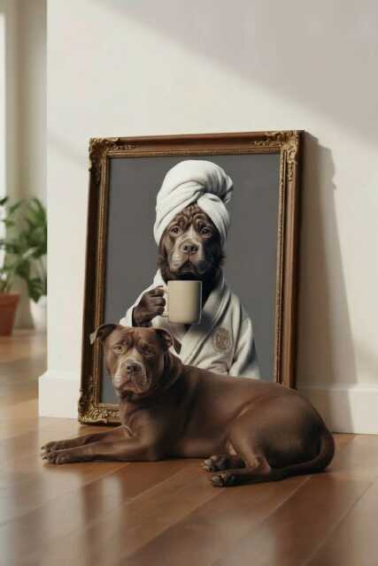 Custom Funny Dog Portrait From Photo - Pet Bathroom Poster Personalized Art Print in Towel & Bathrobe Wall Decor - image 1