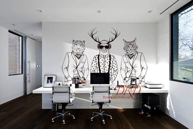 Nordic Animal Head Wall Decals, Deer Cat Tiger, Removable Vinyl Decor - image 1