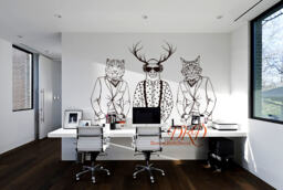 Nordic Animal Head Wall Decals, Deer Cat Tiger, Removable Vinyl Decor - thumbnail 1