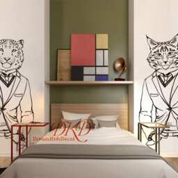 Nordic Animal Head Wall Decals, Deer Cat Tiger, Removable Vinyl Decor - thumbnail 3
