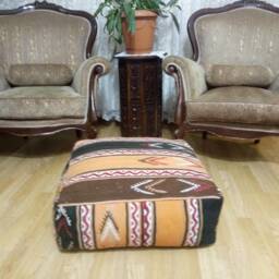 Kilim Pouf Square 24x24x8 Inches Striped Design Floor Pillow Cover Oversize Home Decoration Pillow Pouf - thumbnail 3