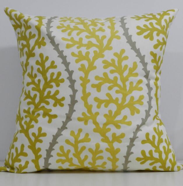 New 18x18 Inch Designer Handmade Pillow Case in Gold-Yellow, Taupe & White Coral