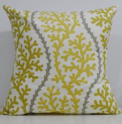 New 18x18 Inch Designer Handmade Pillow Case in Gold-Yellow, Taupe & White Coral