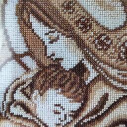Madonna & Child Framed Bead Embroidery, Gift For Newborn - thumbnail 2