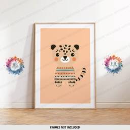 Boho Animal Nursery Prints - Set Of 3 Posters - Safari Kids Playroom Wall Art Cute Designs Orange Coloured Artwork Baby Bedroom Decor - thumbnail 3