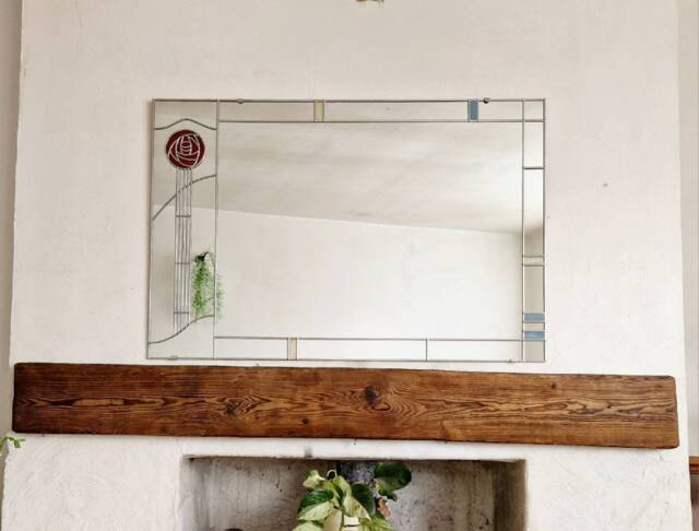 Rennie Mackintosh Style Large UK Handmade Stained Glass Mirror Rose 3 61x91cm - image 1