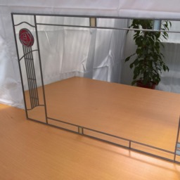 Rennie Mackintosh Style Large UK Handmade Stained Glass Mirror Rose 3 61x91cm - thumbnail 4