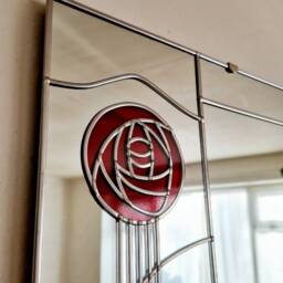 Rennie Mackintosh Style Large UK Handmade Stained Glass Mirror Rose 3 61x91cm - thumbnail 2