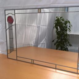Rennie Mackintosh Style Large UK Handmade Stained Glass Mirror Rose 3 61x91cm - thumbnail 3