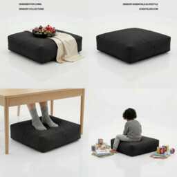Black Bean Bag Floor Cushion Square Water-Resistant Pillow, 60cm - thumbnail 3