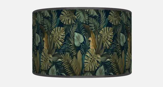 Tropical Palm Leaf Lampshade - Green Blue Pendant Drum Shade Handmade Jungle Light Decor - image 1