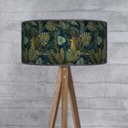 Tropical Palm Leaf Lampshade - Green Blue Pendant Drum Shade Handmade Jungle Light Decor - thumbnail 2