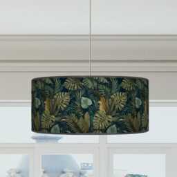 Tropical Palm Leaf Lampshade - Green Blue Pendant Drum Shade Handmade Jungle Light Decor - thumbnail 3