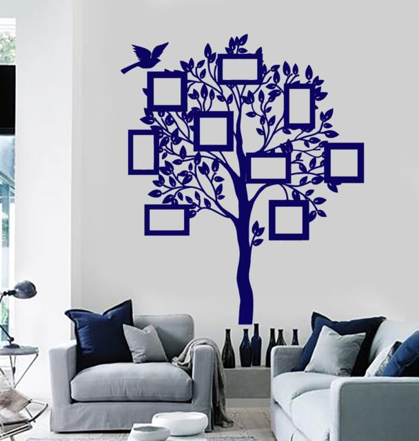 Wall Vinyl Decal Family Tree Rectangular Picture Frames On Branches Genealogy Modern Home Decor - #1151Dz - image 1