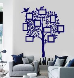 Wall Vinyl Decal Family Tree Rectangular Picture Frames On Branches Genealogy Modern Home Decor - #1151Dz - thumbnail 1