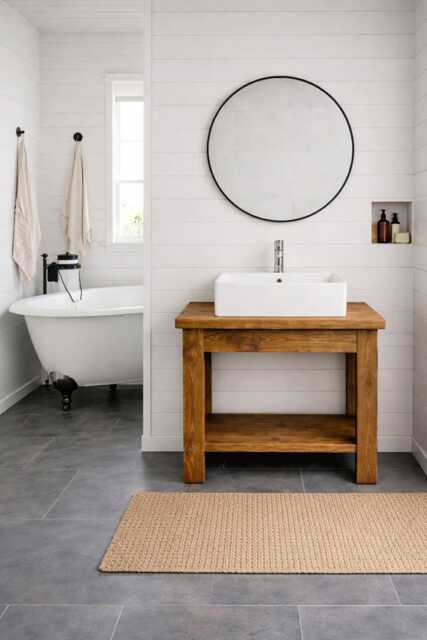 Rustic Washstand Chunky Solid Wood Vanity Unit - image 1