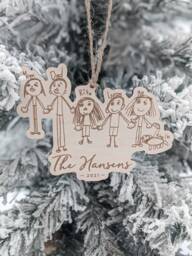 Family Ornament, Your Child's Christmas Keepsake, Kid's Handwriting, Drawing, Artwork, Personalized Name, Grandparents Gift, Wood Engraved - thumbnail 1