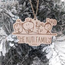 Family Ornament, Your Child's Christmas Keepsake, Kid's Handwriting, Drawing, Artwork, Personalized Name, Grandparents Gift, Wood Engraved - thumbnail 3