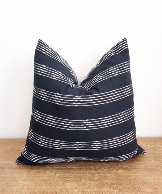 Handwoven Chiangmai Tribal Black & Off White Striped Lumbar Pillow Cover // 22 X No. 039 - image 1