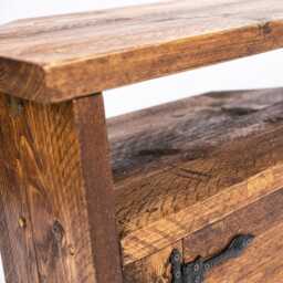 Wooden Corner Tv Unit Living Room Stand. Antique Rustic Side Table With Doors & Modern Ironmongery - thumbnail 2