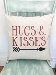 Hugs & Kisses Linen Pillow Cover Valentine's Day Decor - thumbnail 1