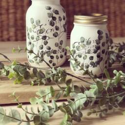 Hand Decorated Mason Jar - Hygge, Nature, Leaves, Nordic, Scandi, Vase, Storage, Gift - thumbnail 2