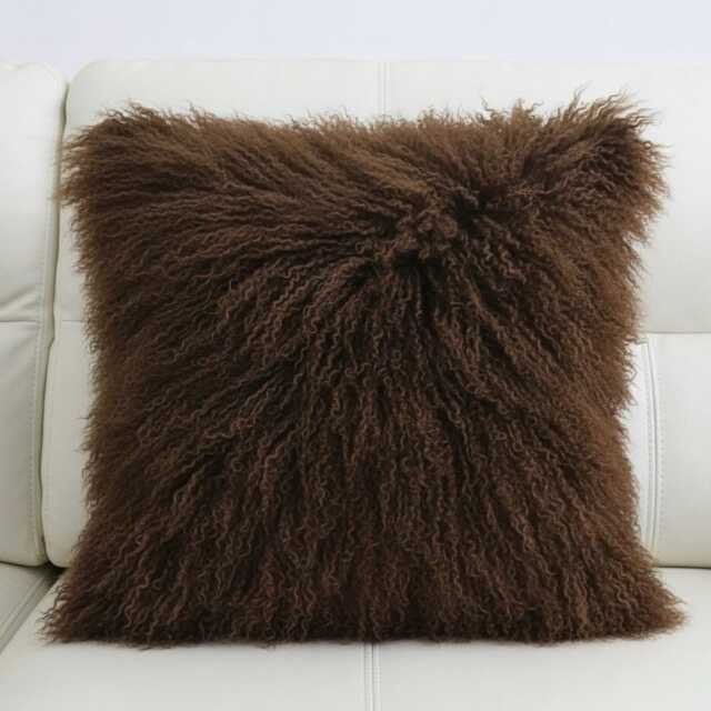 Dark/Chocolate Brown Mongolian Sheepskin Fur Cushion Made To Order Custom Sizes Double/Single Sided - image 1