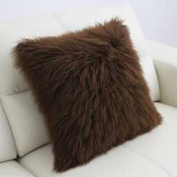 Dark/Chocolate Brown Mongolian Sheepskin Fur Cushion Made To Order Custom Sizes Double/Single Sided - thumbnail 3