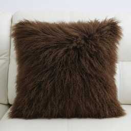 Dark/Chocolate Brown Mongolian Sheepskin Fur Cushion Made To Order Custom Sizes Double/Single Sided - thumbnail 1