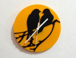 Birds Couple in Love - Black & Yellow Silhouette Wall Clock - thumbnail 1