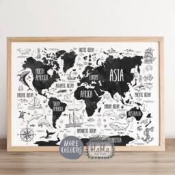 World Map For Kids, Kids Map, Nautical Nursery Art, Navy Watercolour Boys Room Poster, Boy Gift, Nursery - thumbnail 2