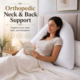 Duck Feather & Down V Shaped Pillow With Free White Pillowcase Orthopedic Head Neck Back Support 74cm X 34cm - thumbnail 3