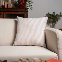 Woven Ticking Stripe Cushion Cover in Soft Rose Pink. Nautical Stripes, Modern Design. 17x17