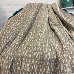 Kantha Stitch Bagru Hand-Print Pure Cotton Reversible Bed/Sofa Throw King Size - Handmade Floral Dohar Earthen Autumn Mud Beige Abstract - thumbnail 3