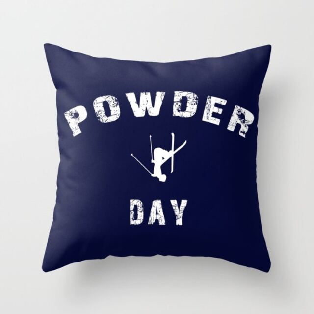 Ski Pillow Or Cover, Powder Day, Home Decor, Navy Blue, Decor, Throw Cover, Winter Interior Design, Skiing Gift, Free - image 1