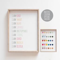 Positive Daily Affirmation Print, Girls Bedroom Prints, Self Love Rainbow Playroom Wall Art, Personalised Name Print - thumbnail 2
