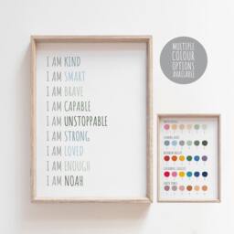 Positive Daily Affirmation Print, Girls Bedroom Prints, Self Love Rainbow Playroom Wall Art, Personalised Name Print - thumbnail 3