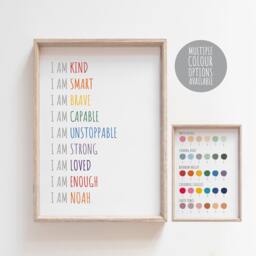Positive Daily Affirmation Print, Girls Bedroom Prints, Self Love Rainbow Playroom Wall Art, Personalised Name Print - thumbnail 1