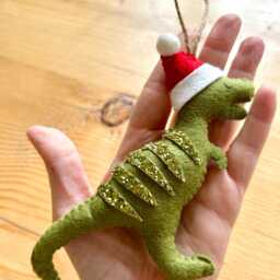 Handmade Felt Christmas Dinosaur Ornament T-Rex With Santa Hat - thumbnail 3