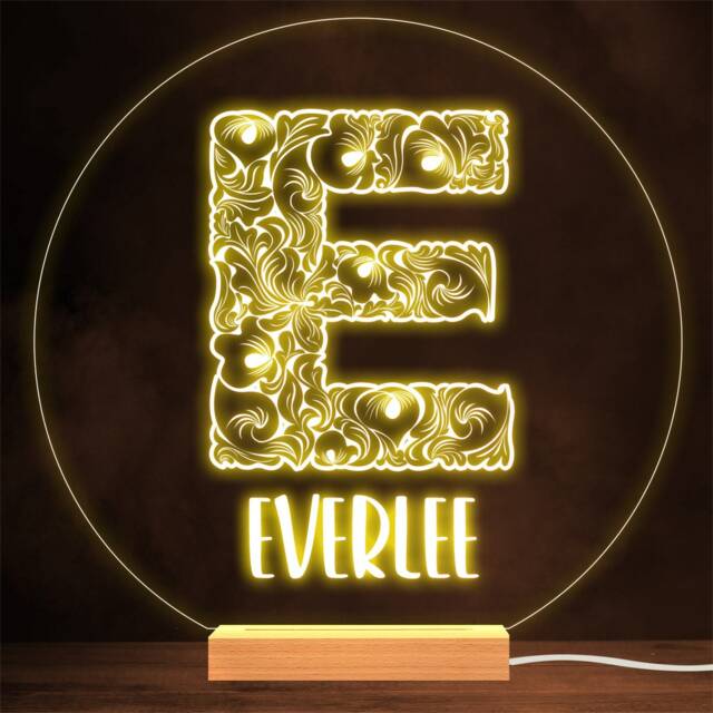 Floral Font Letter Initial E Personalised Gift Lamp Night Light - image 1