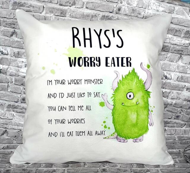 Personalised Worry Monster Pillow, Kids Anxiety Cushion - image 1