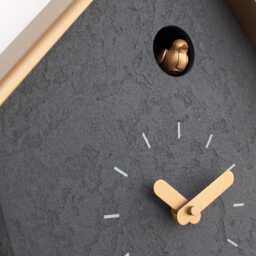 Modern Cuckoo Clock, Concrete Wall Minimalist Home Decor, Anthracite Brass Design - thumbnail 4