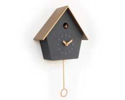 Modern Cuckoo Clock, Concrete Wall Minimalist Home Decor, Anthracite Brass Design - thumbnail 1
