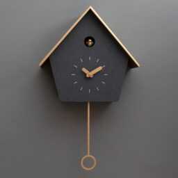 Modern Cuckoo Clock, Concrete Wall Minimalist Home Decor, Anthracite Brass Design - thumbnail 2