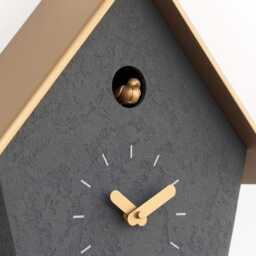 Modern Cuckoo Clock, Concrete Wall Minimalist Home Decor, Anthracite Brass Design - thumbnail 3